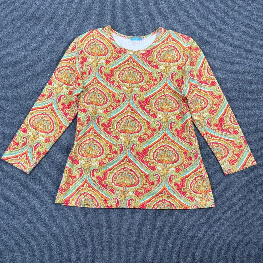 J. McLaughlin Womens Paisley Medallion Print Long Sleeve Top Red Orange Blue M